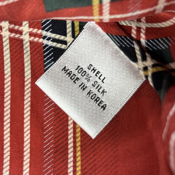 Talbots Silk Plaid Sleeveless Blouse Tank Top Womens 8 Red Tartan Cowl Ruched - Picture 8 of 10